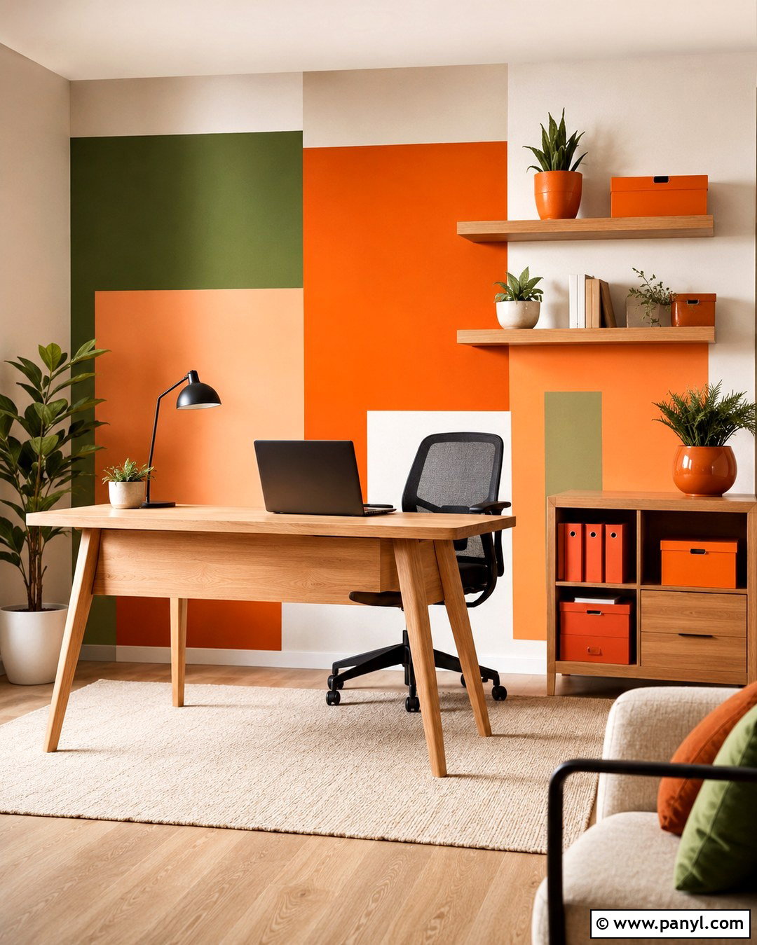 Orange And Green Geometric Accent Wall - 20 Orange And Green Accent Wall Ideas