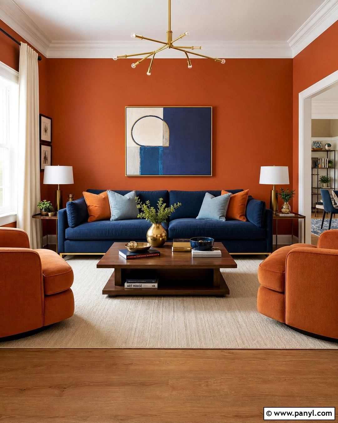 Orange And Navy Living Room Walls - 30 Orange Painted Walls