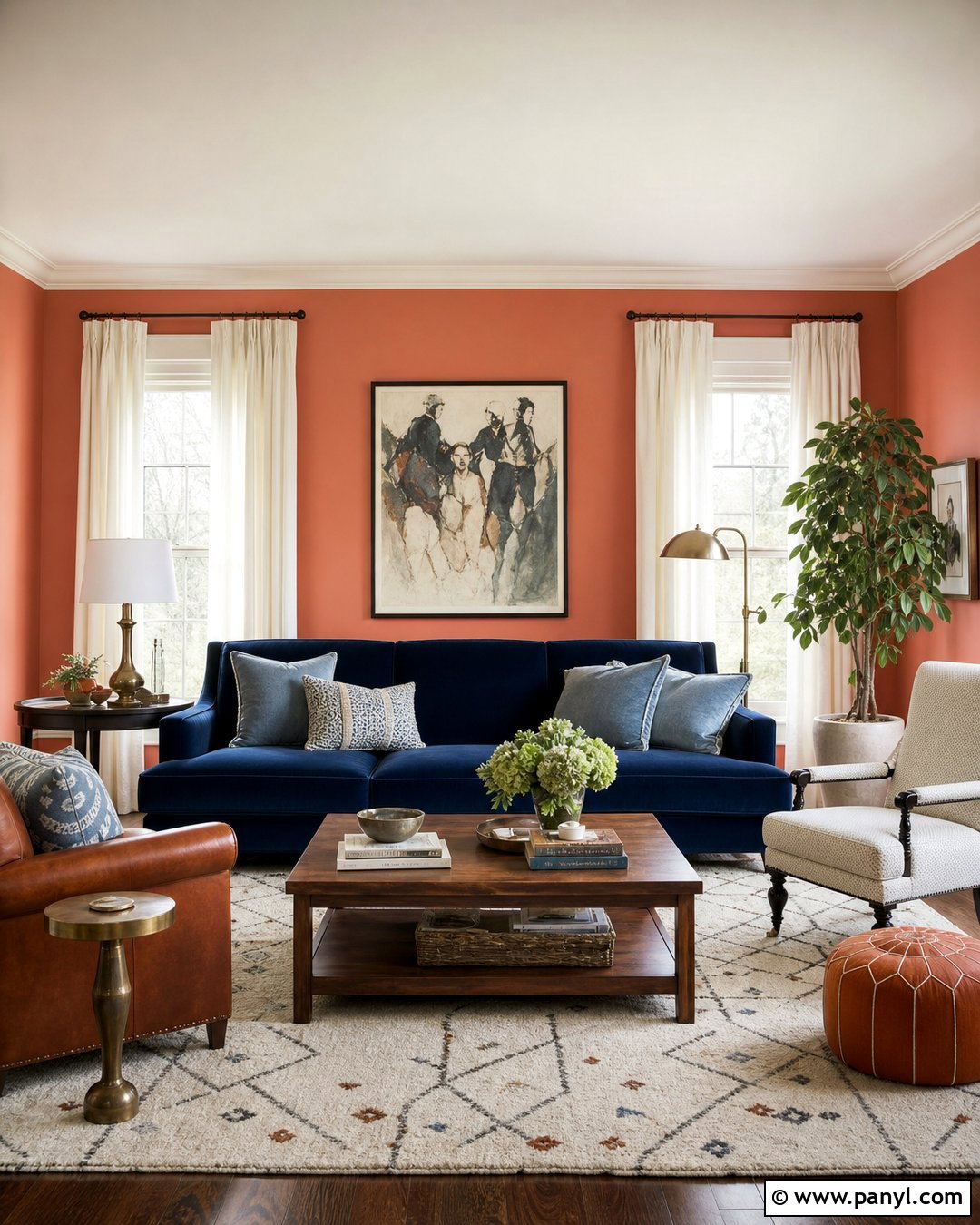 Orange And Navy Living Room - 35 orange wall paint ideas