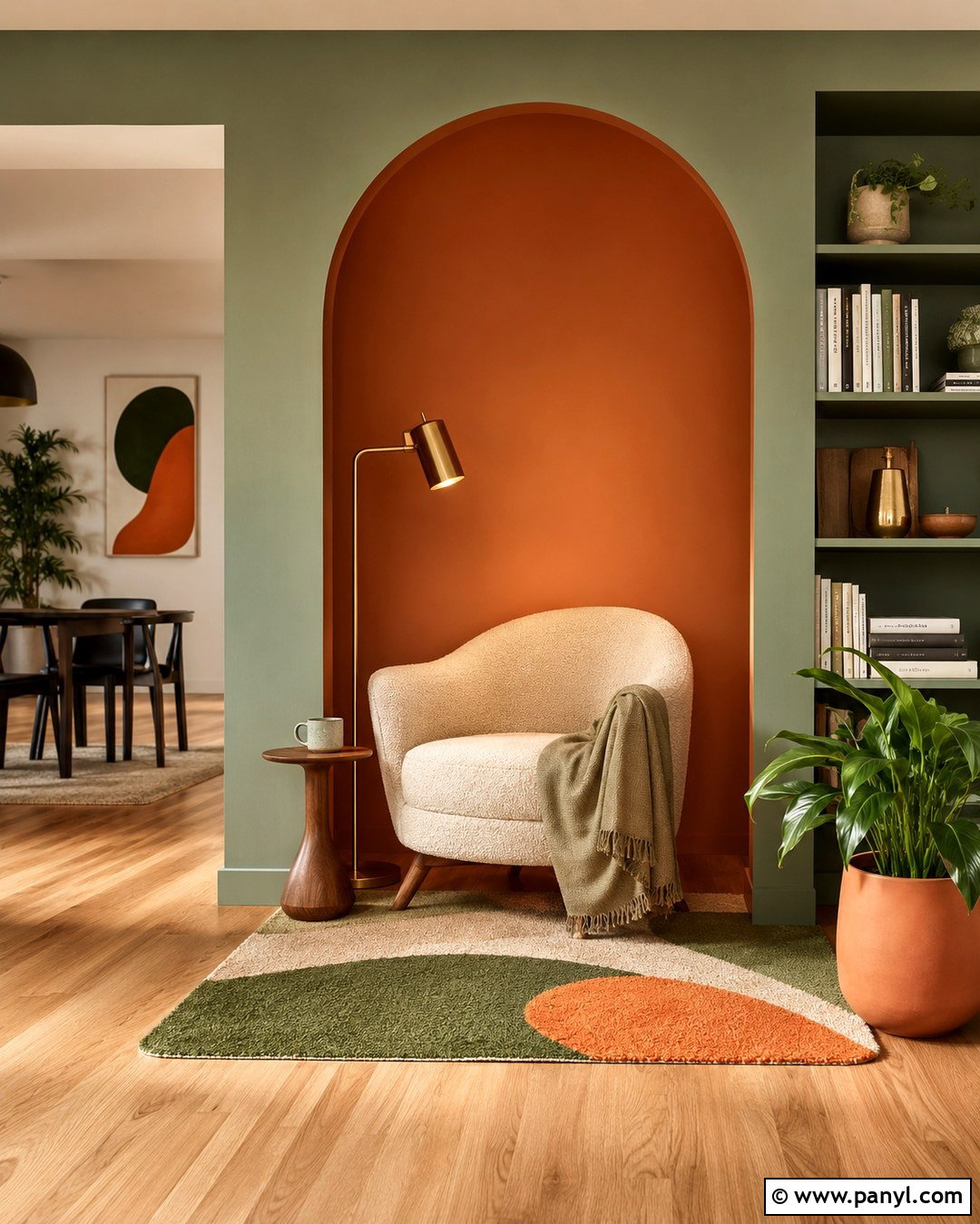 Orange Arch On Green Accent Wall - 20 Orange And Green Accent Wall Ideas