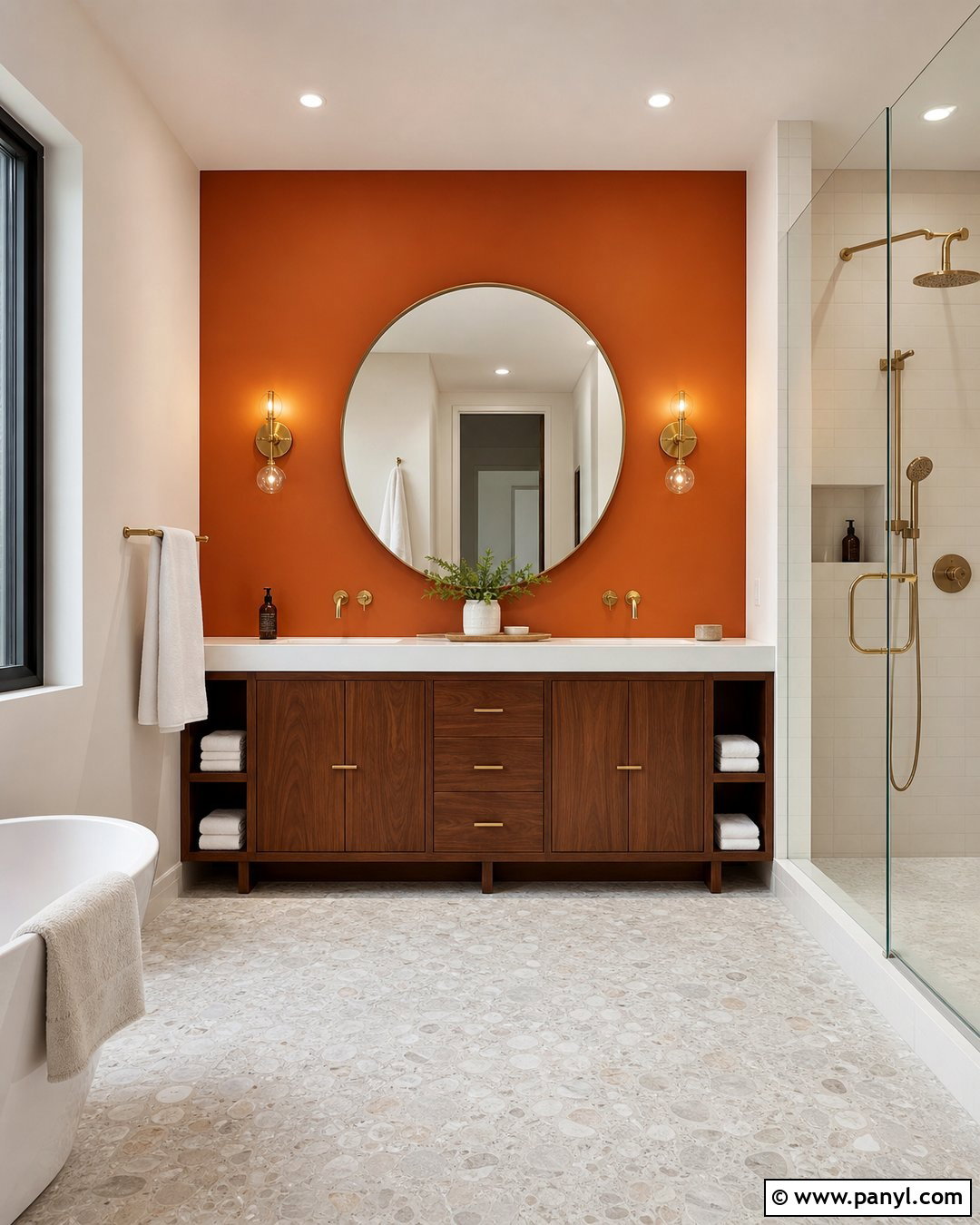 Orange Bathroom Accent Wall Behind Vanity - 30 Orange Bathroom Walls