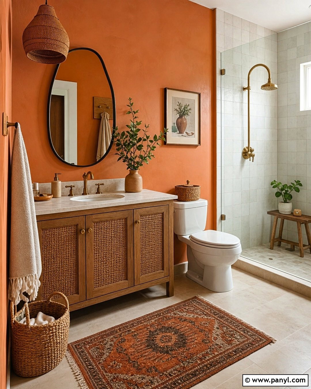 Orange Bathroom Walls In A Boho Bathroom - 30 Orange Bathroom Walls
