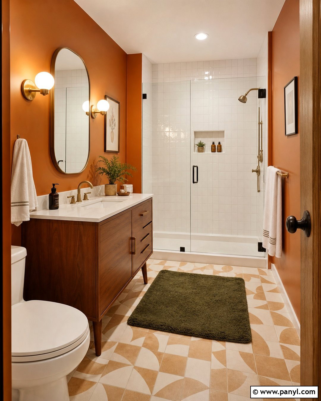 Orange Bathroom Walls In A Midcentury Bathroom - 30 Orange Bathroom Walls