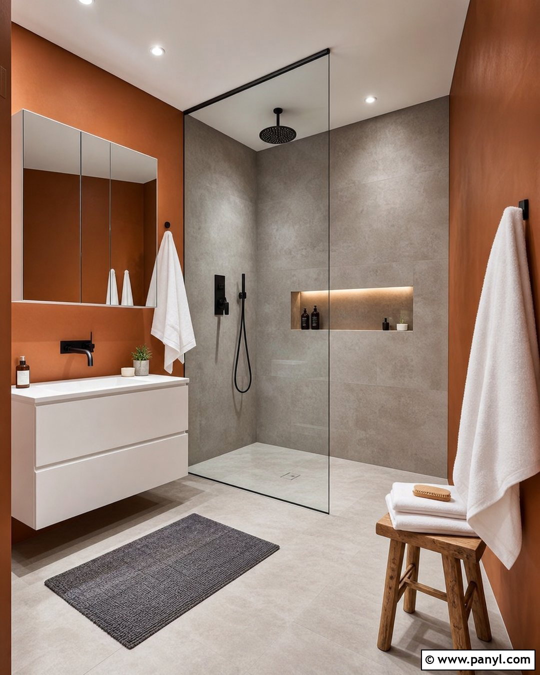 Orange Bathroom Walls In A Modern Wet Room - 30 Orange Bathroom Walls