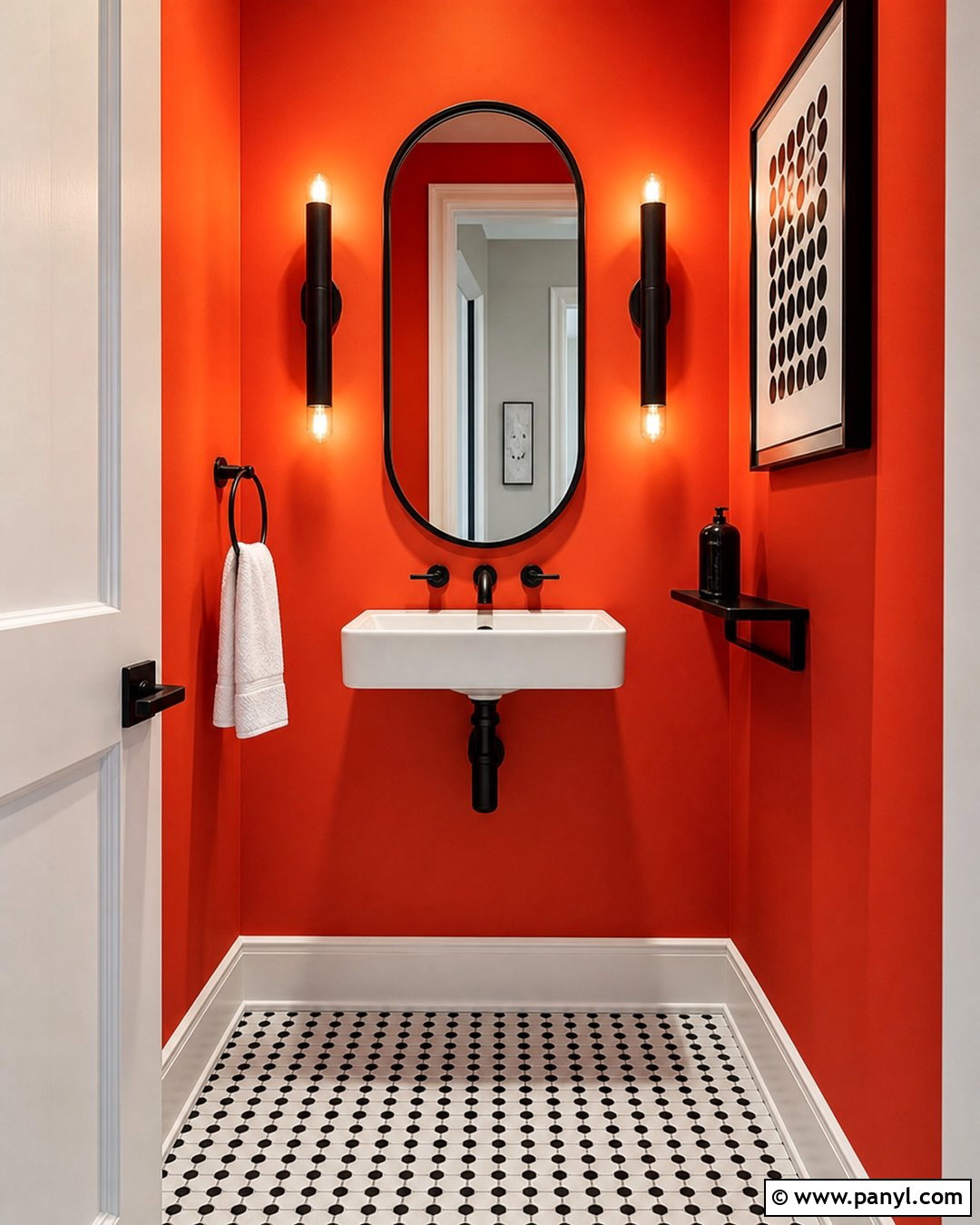 Orange Bathroom Walls In A Small Powder Room - 30 Orange Bathroom Walls