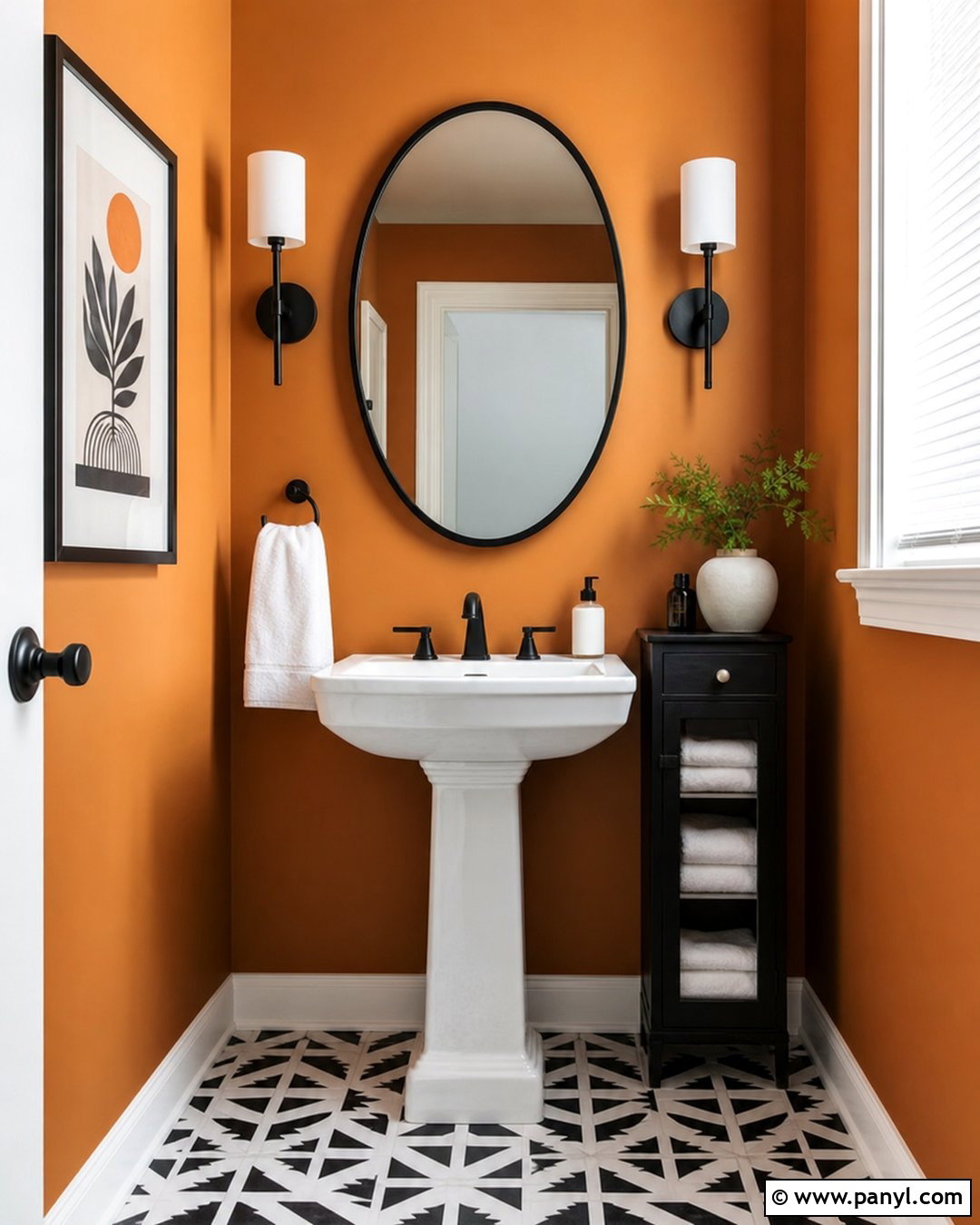 Orange Bathroom Walls With Black And White Floor - 30 Orange Bathroom Walls