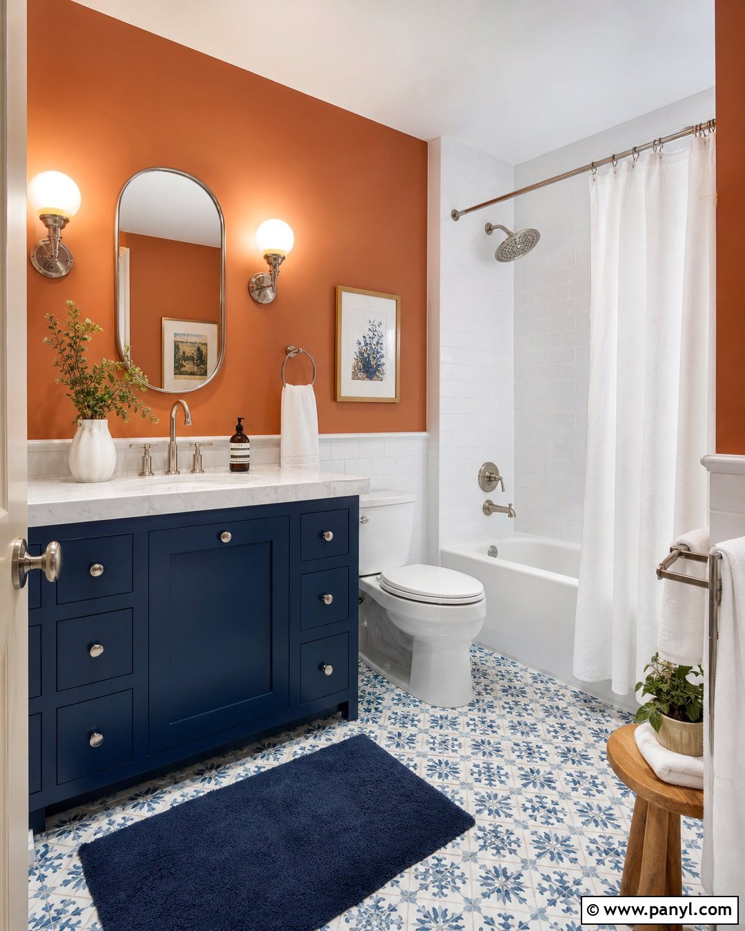 Orange Bathroom Walls With Blue Vanity - 30 Orange Bathroom Walls