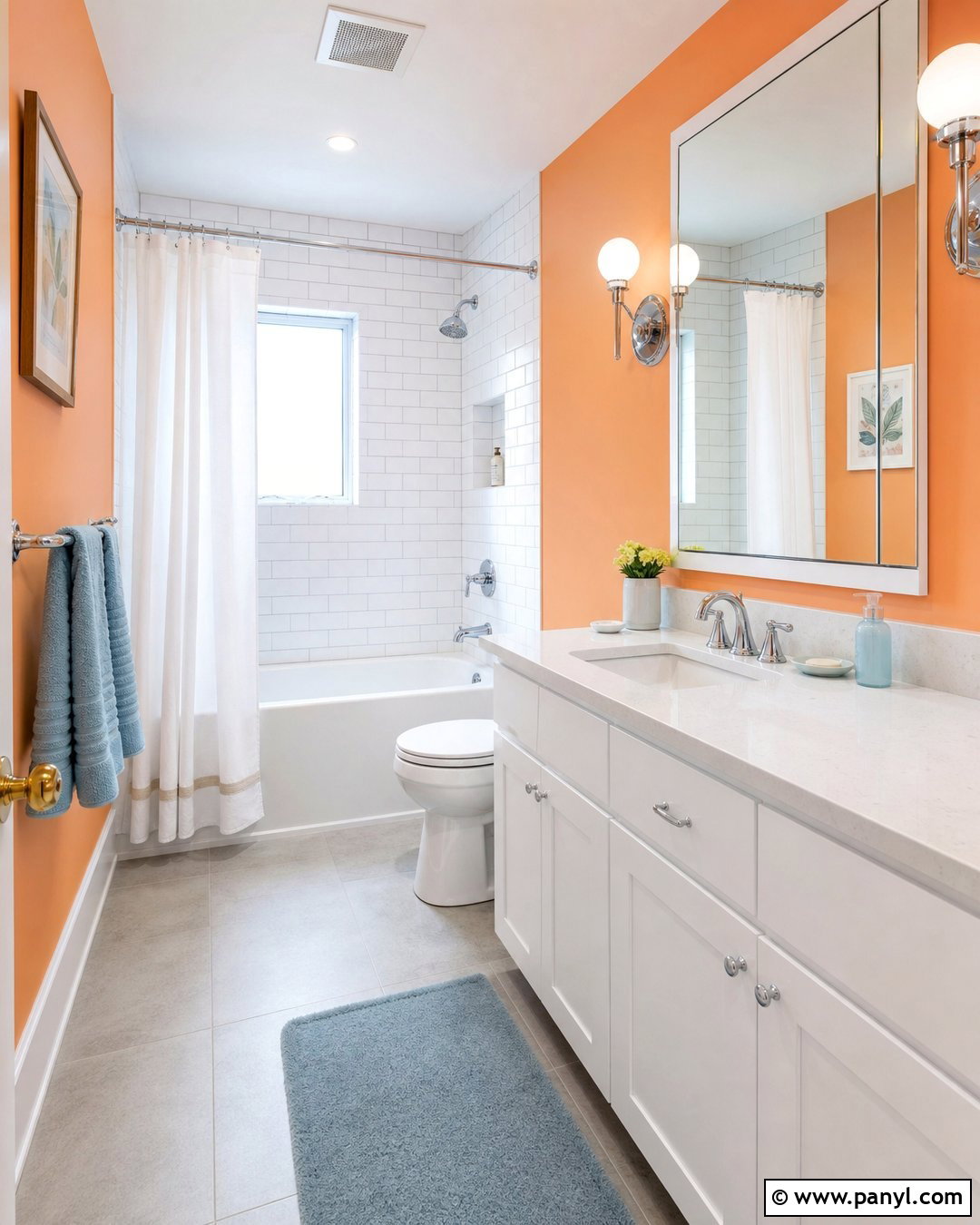 Orange Bathroom Walls With Chrome Fixtures - 30 Orange Bathroom Walls