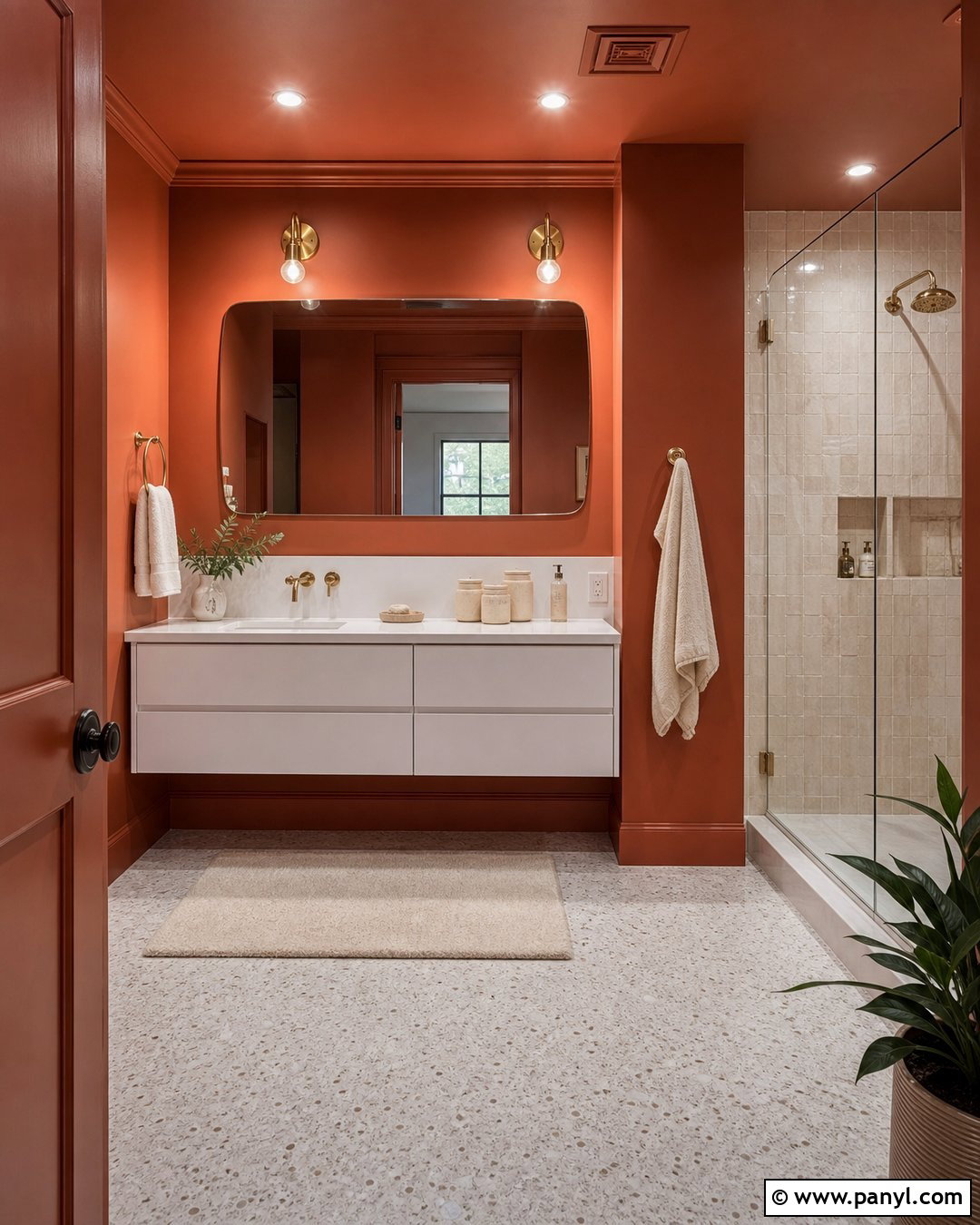 Orange Bathroom Walls With Color Drenched Ceiling - 30 Orange Bathroom Walls