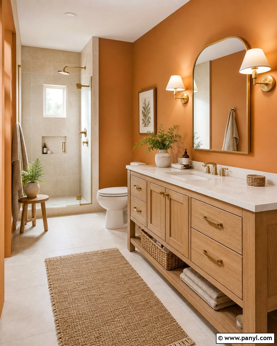 Orange Bathroom Walls With Cream Tile - 30 Orange Bathroom Walls