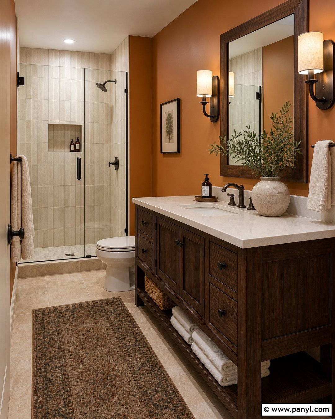Orange Bathroom Walls With Dark Wood Vanity - 30 Orange Bathroom Walls