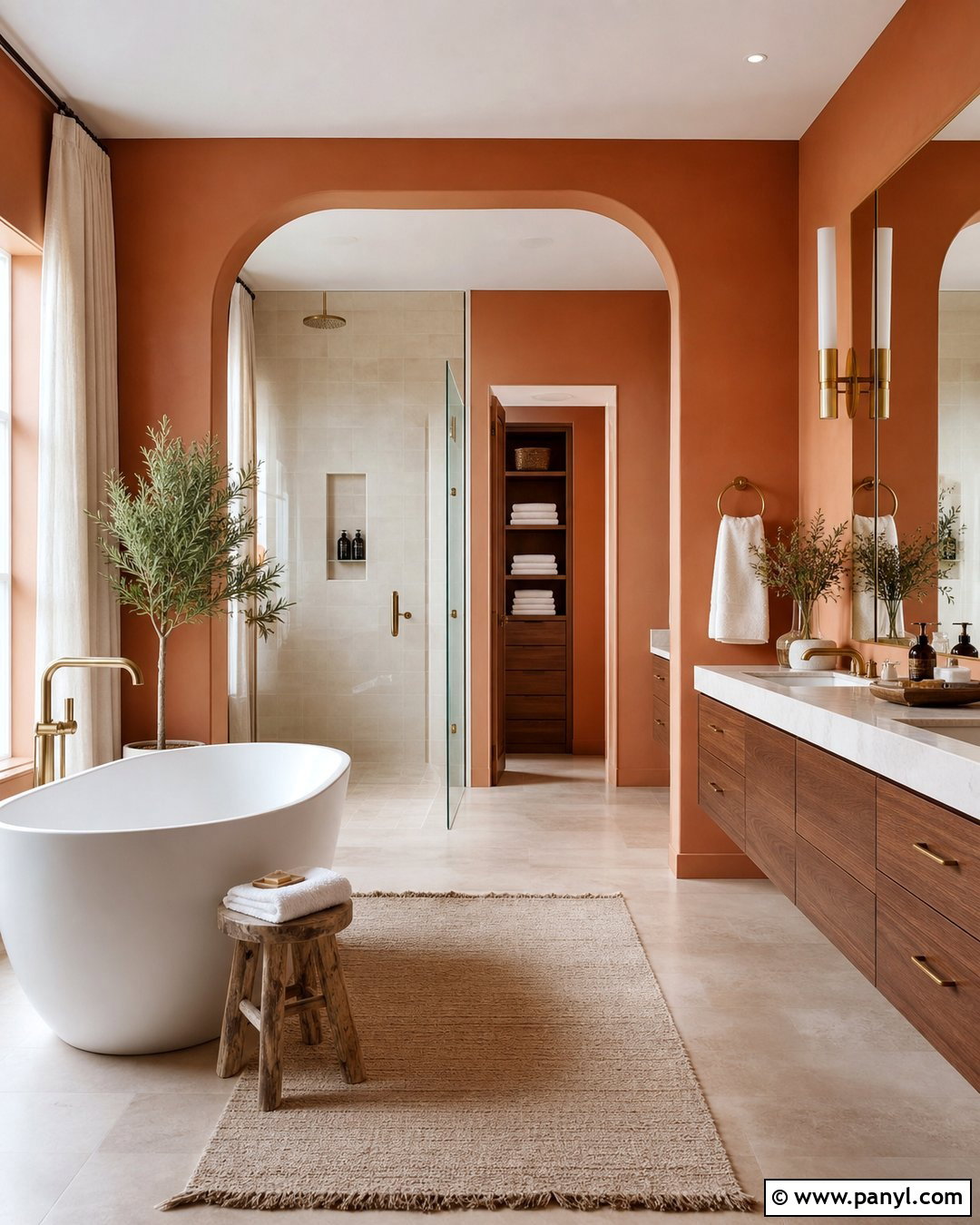 Orange Bathroom Walls With Freestanding Tub - 30 Orange Bathroom Walls