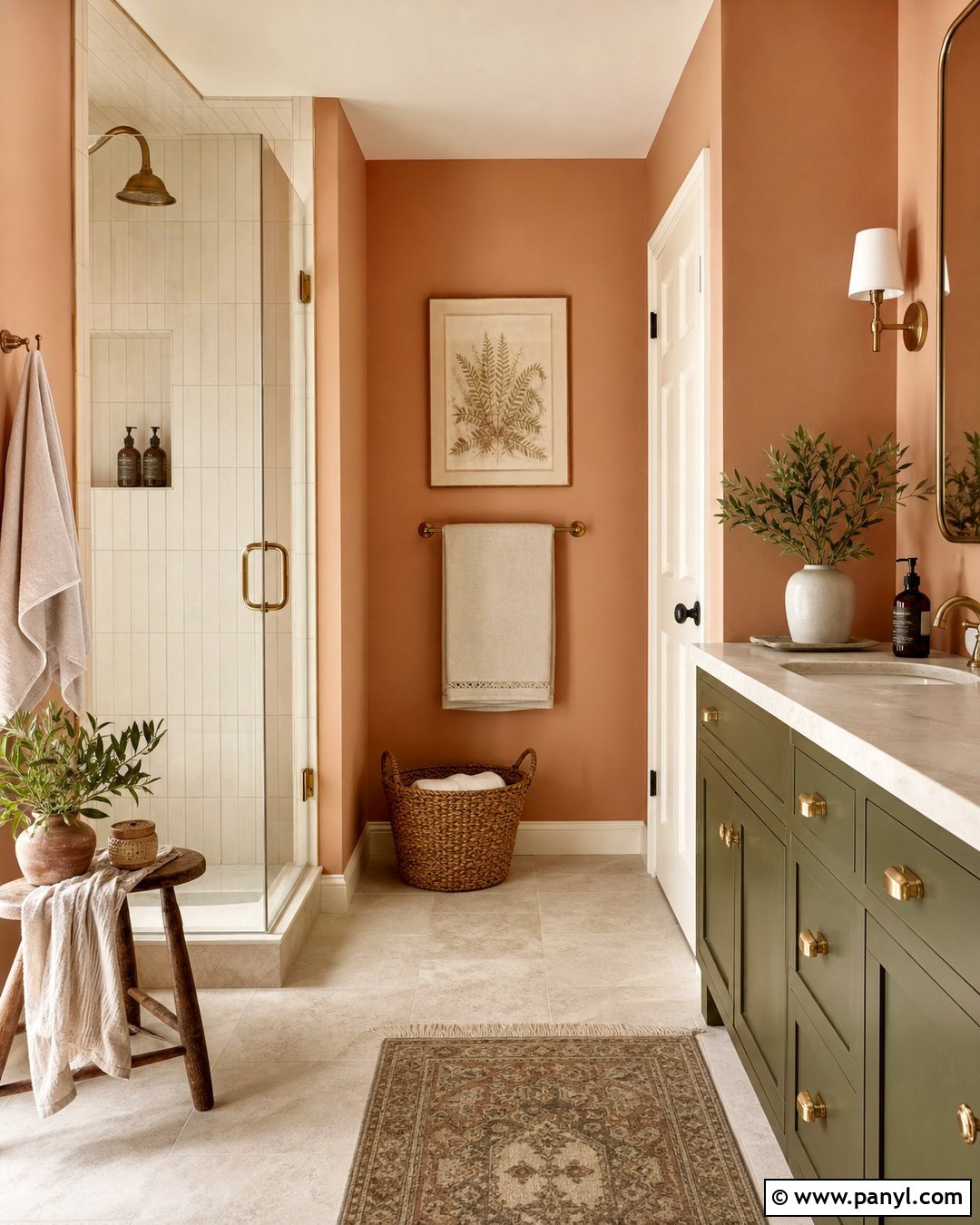 Orange Bathroom Walls With Green Vanity - 30 Orange Bathroom Walls