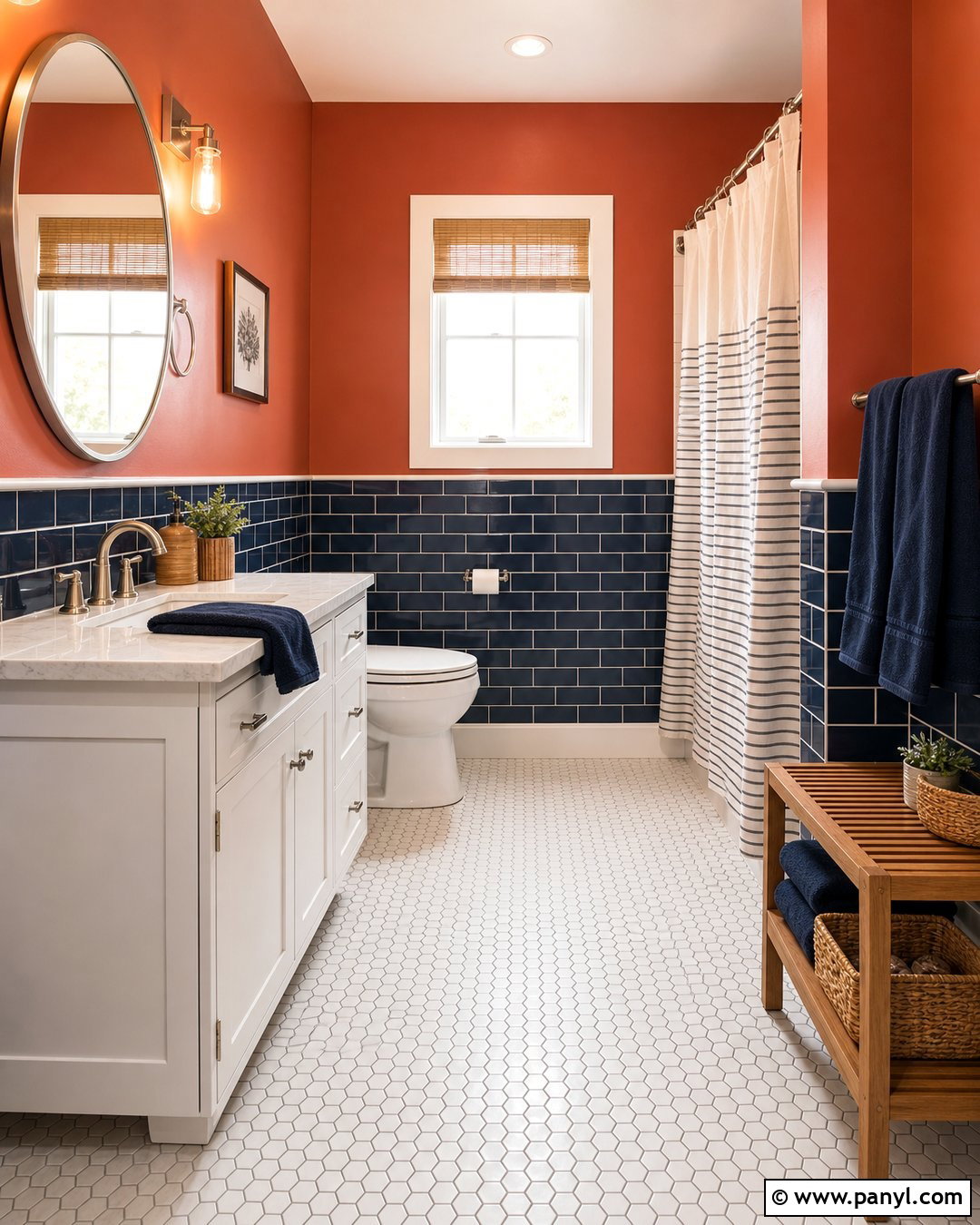 Orange Bathroom Walls With Navy Tile - 30 Orange Bathroom Walls