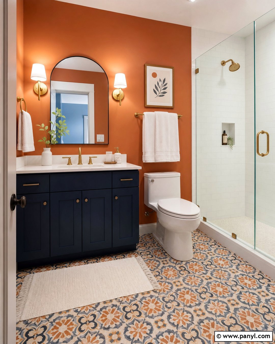 Orange Bathroom Walls With Patterned Tile - 30 Orange Bathroom Walls