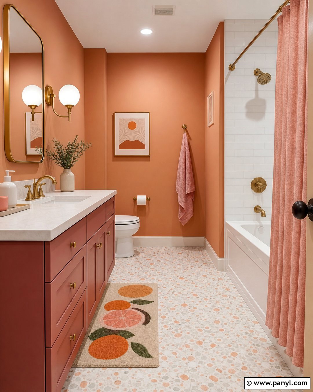 Orange Bathroom Walls With Pink Accents - 30 Orange Bathroom Walls