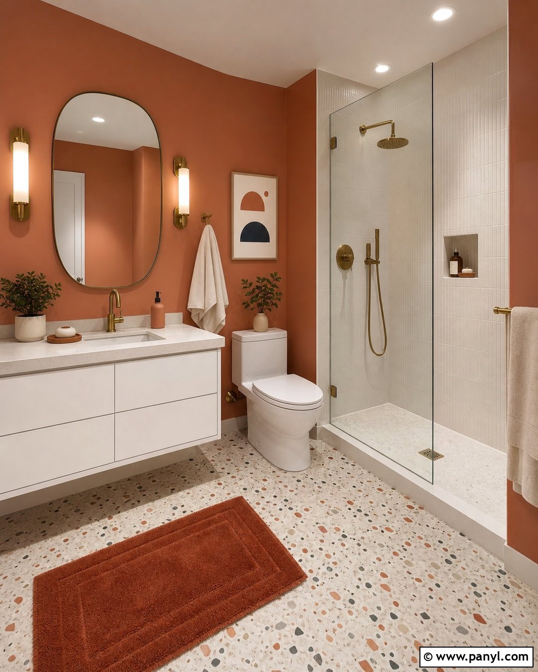 Orange Bathroom Walls With Terrazzo Floor - 30 Orange Bathroom Walls