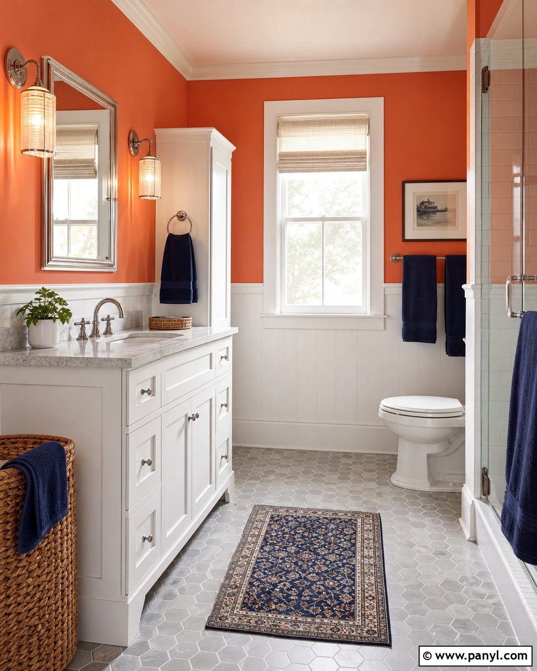 Orange Bathroom Walls With White Paneling - 30 Orange Bathroom Walls