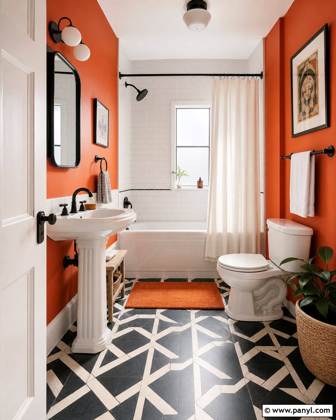 Orange Bathroom With Black And White Floor - 20 Colorful Bathroom With Orange Walls