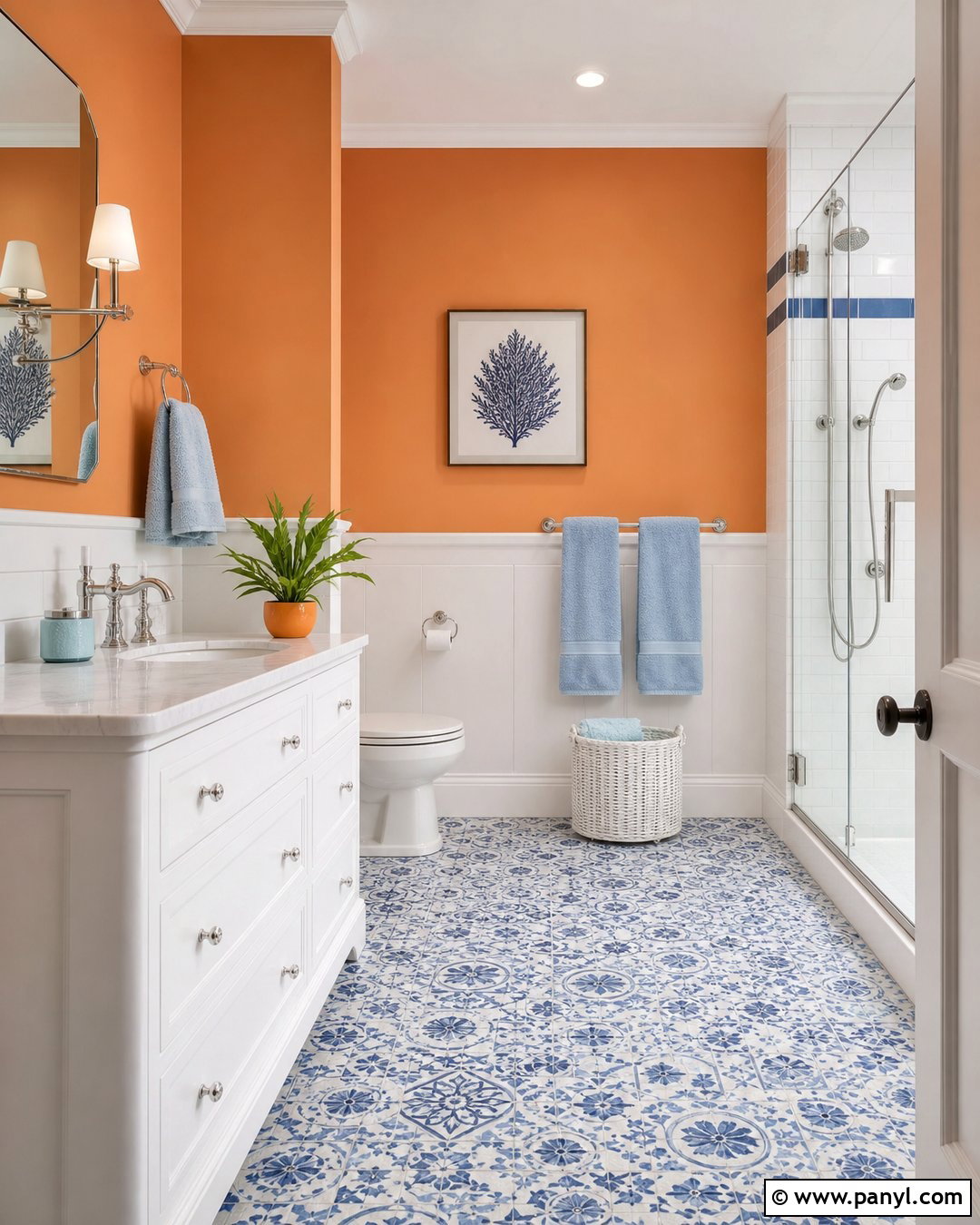 Orange Bathroom With Blue Patterned Tile - 20 Colorful Bathroom With Orange Walls