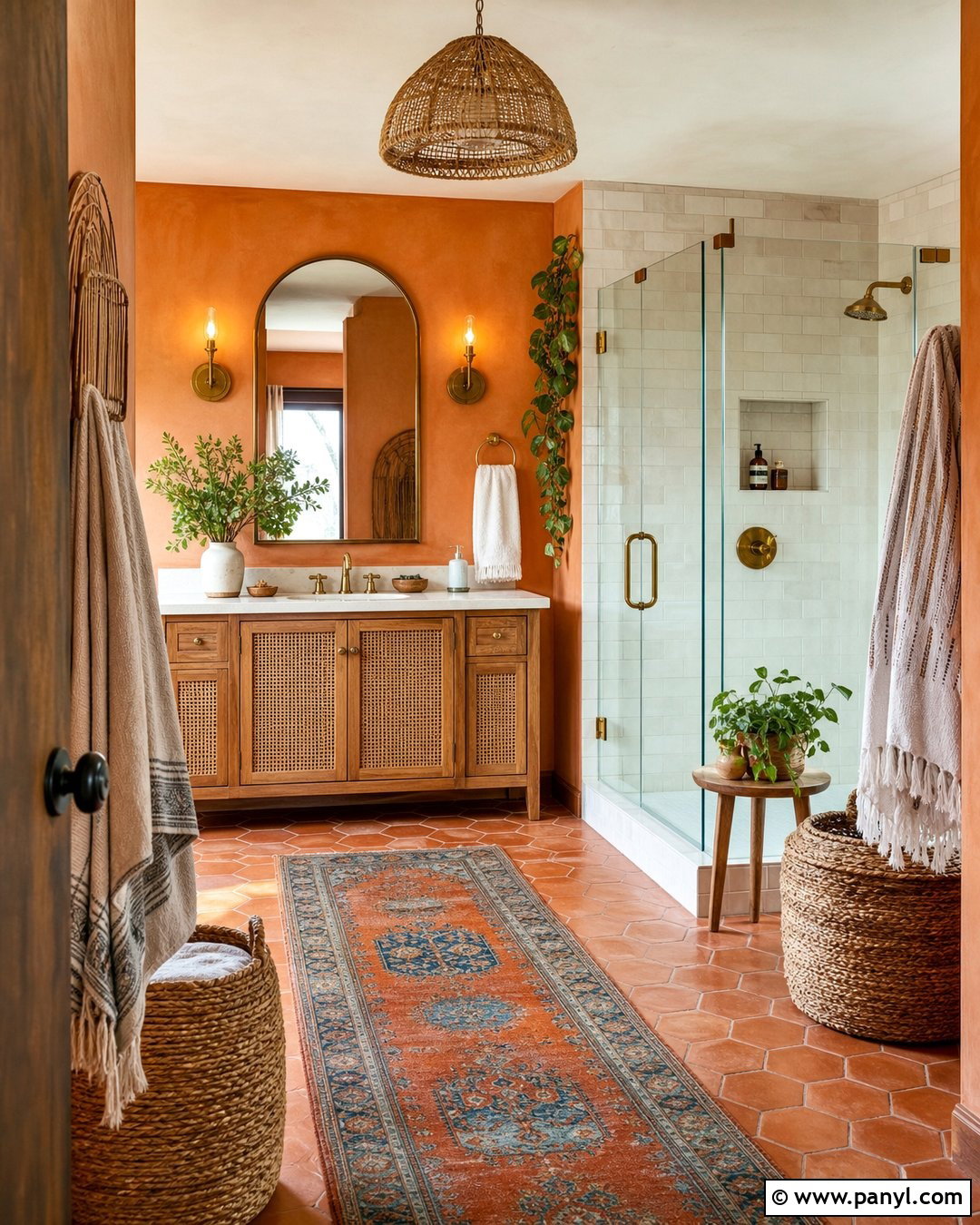 Orange Bathroom With Boho Decor - 20 Colorful Bathroom With Orange Walls