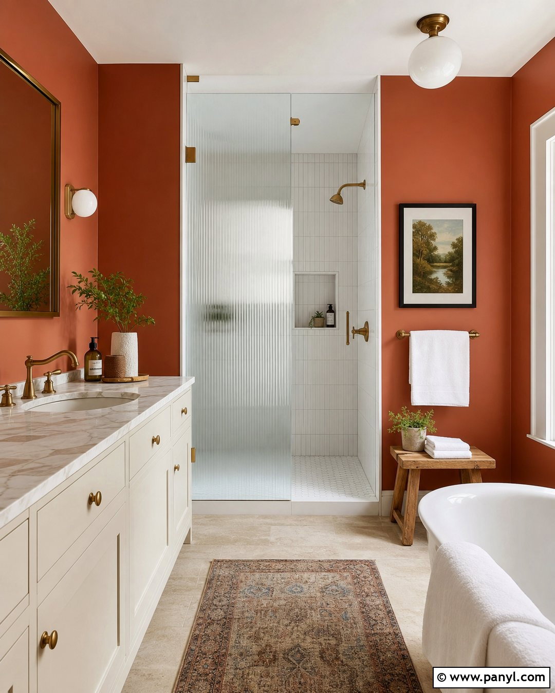 Orange Bathroom With Brass Fixtures - 20 Colorful Bathroom With Orange Walls
