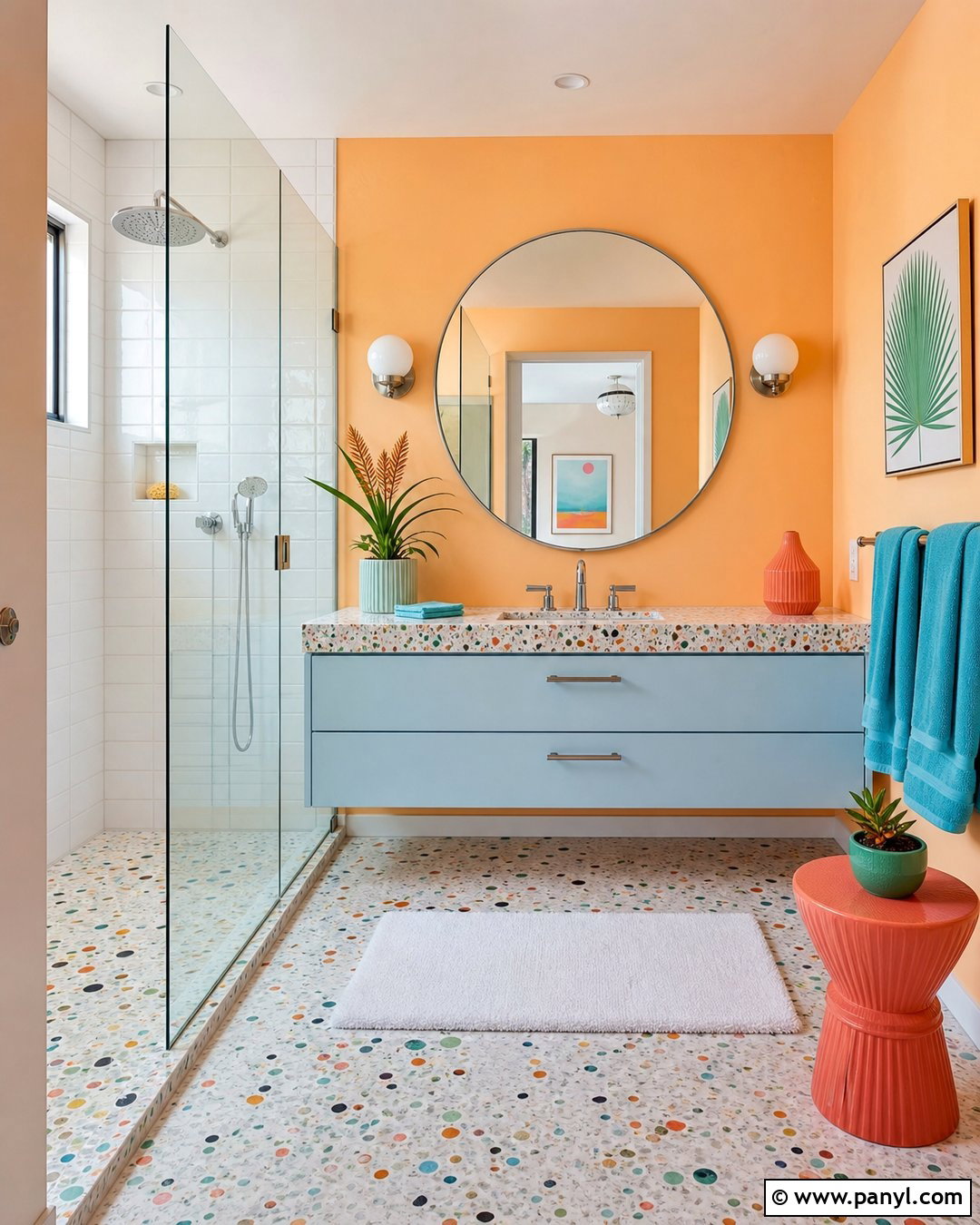 Orange Bathroom With Colorful Terrazzo - 20 Colorful Bathroom With Orange Walls