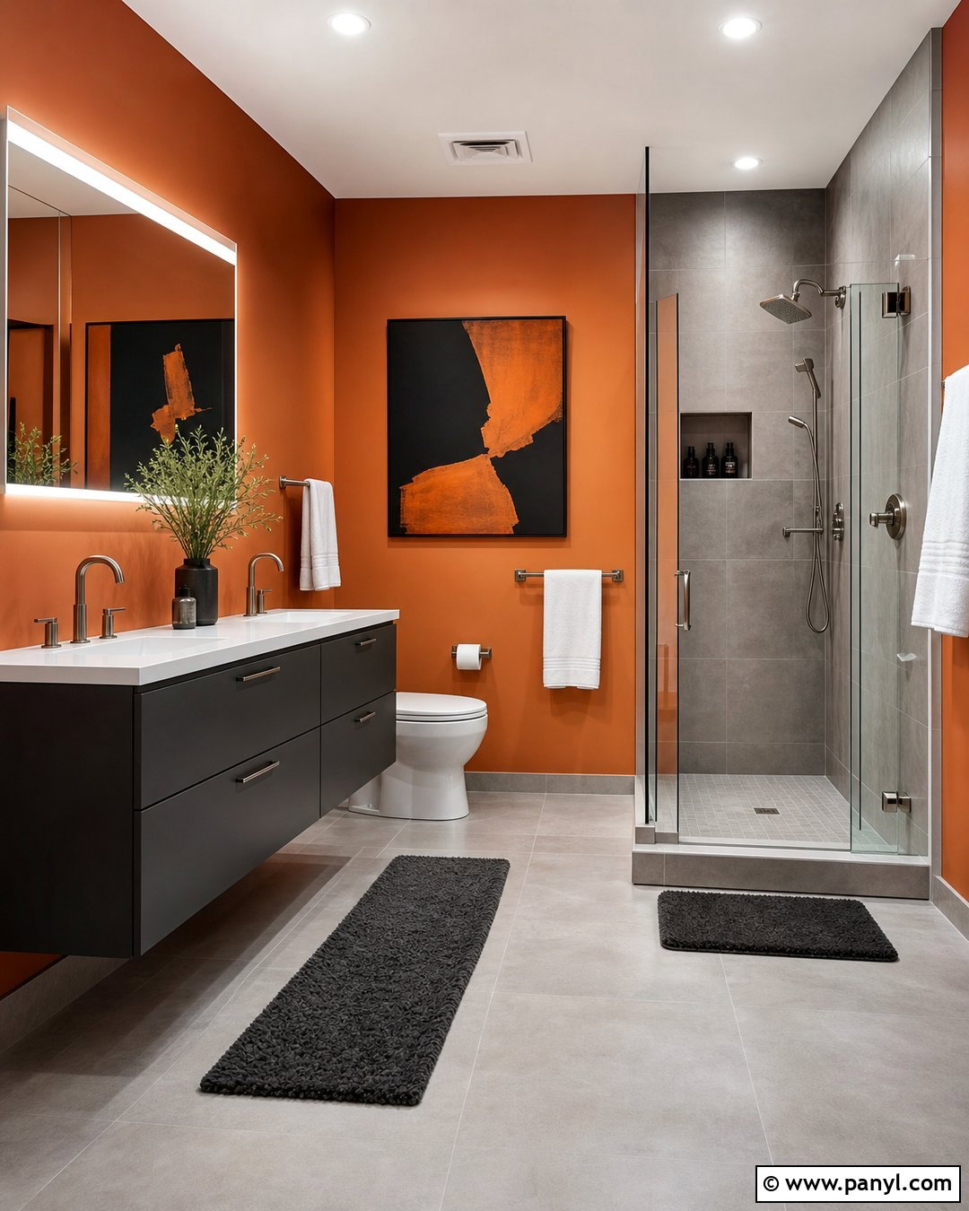 Orange Bathroom With Gray Tile - 20 Colorful Bathroom With Orange Walls