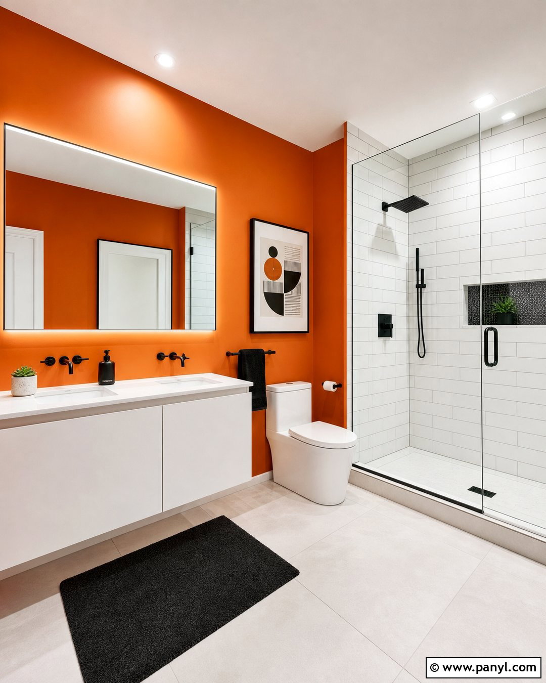 Orange Bathroom With Matte Black Fixtures - 20 Colorful Bathroom With Orange Walls