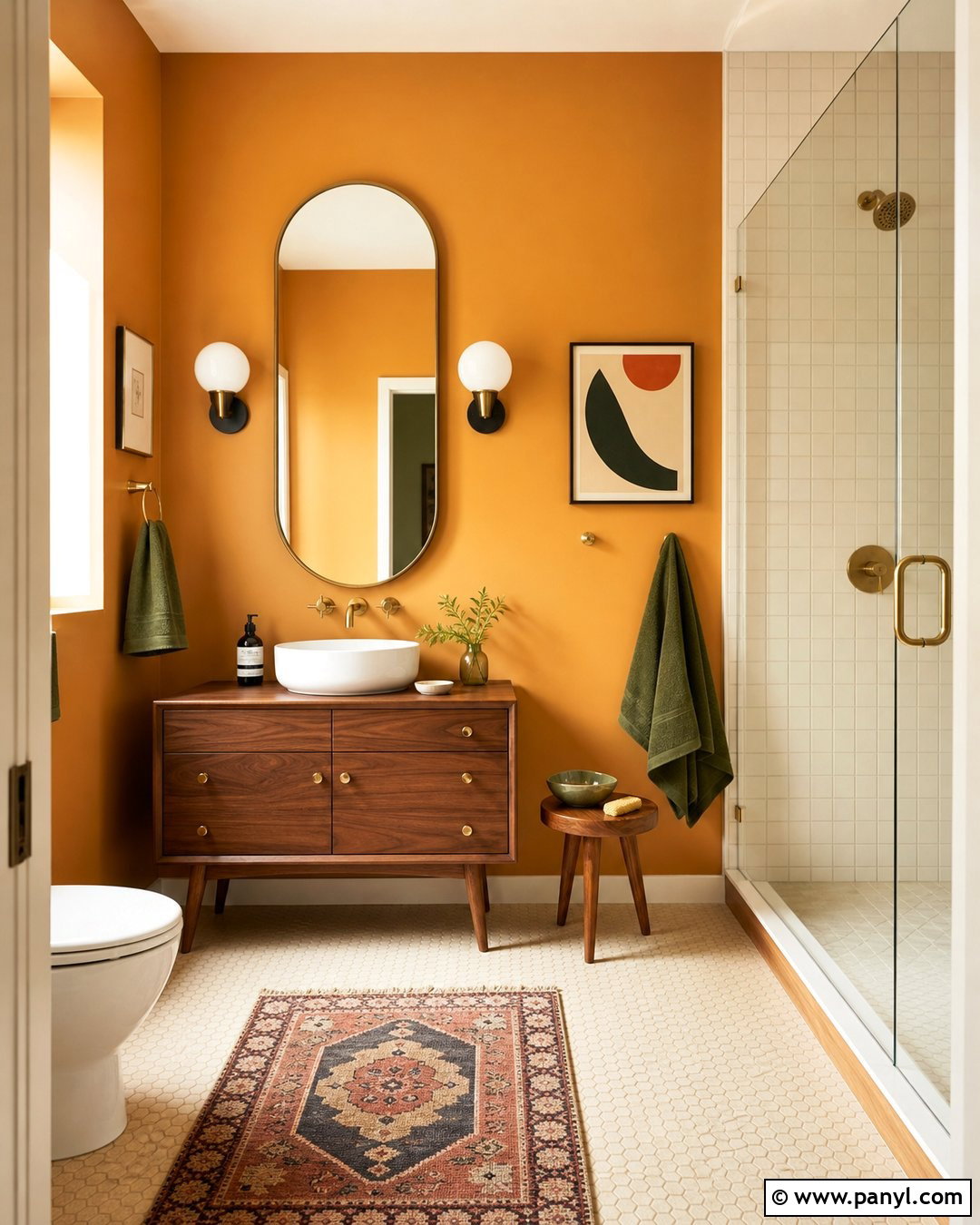Orange Bathroom With Midcentury Decor - 20 Colorful Bathroom With Orange Walls