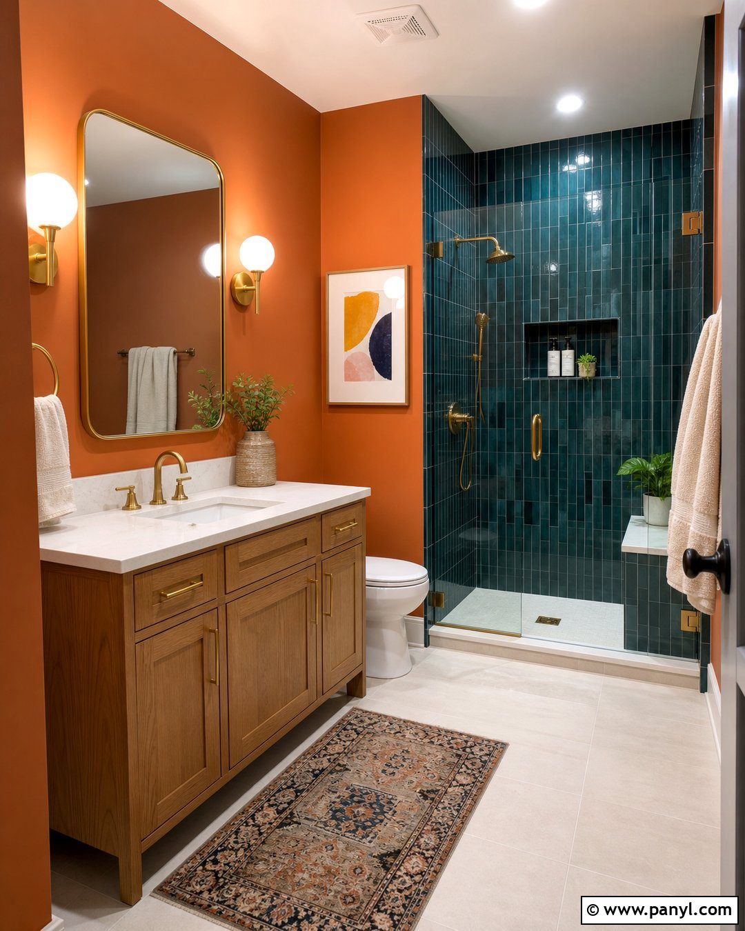 Orange Bathroom With Teal Shower Tile - 20 Colorful Bathroom With Orange Walls