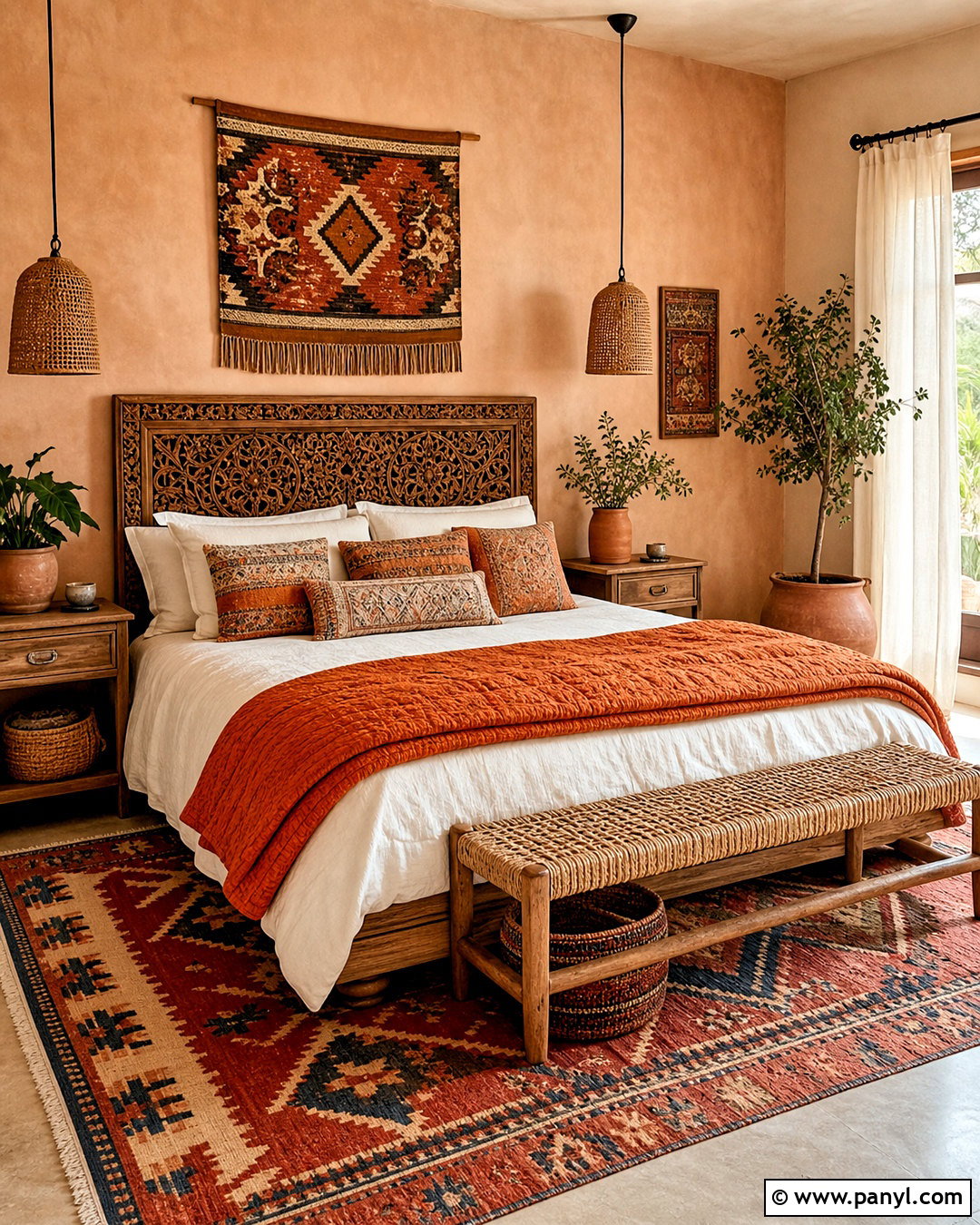 Orange Boho Bedroom - 20 orange interior design ideas