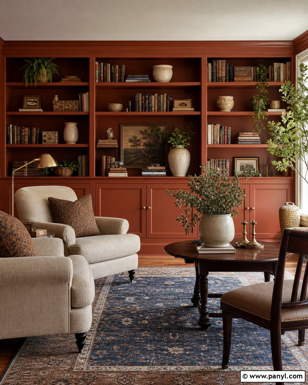 Orange Built-In Bookcase Wall - 30 orange accent walls
