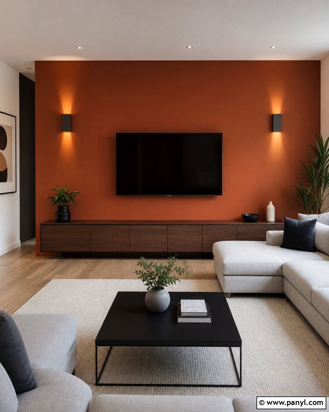 Orange Feature Wall Behind TV - 30 orange feature wall ideas