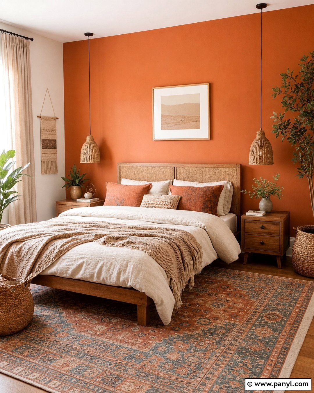 Orange Feature Wall Boho Bedroom - 30 orange feature wall ideas