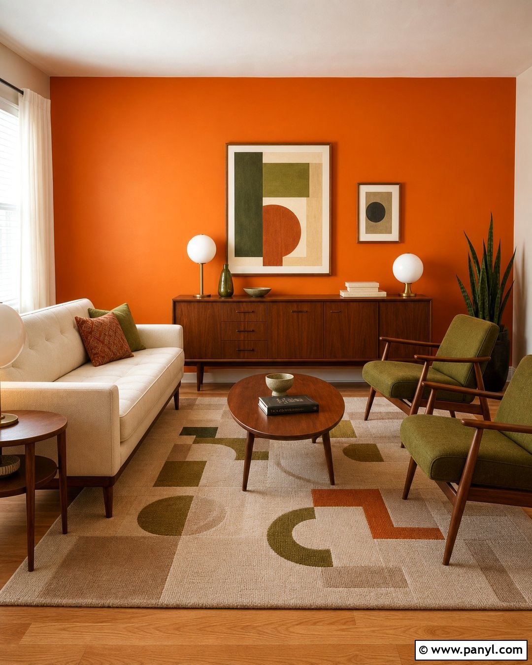 Orange Feature Wall Midcentury Living Room - 30 orange feature wall ideas