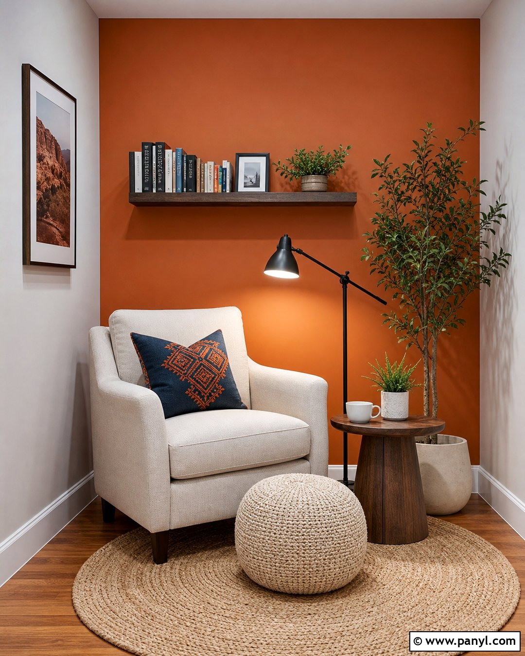 Orange Feature Wall Reading Nook - 30 orange feature wall ideas