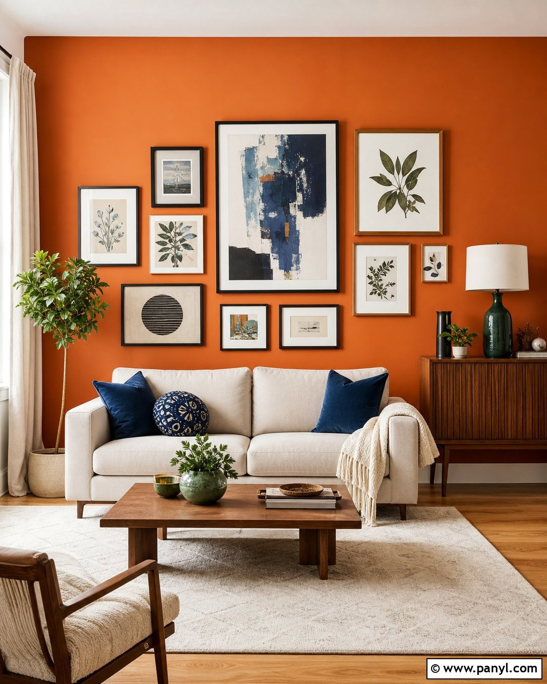 Orange Feature Wall With Gallery Art - 30 orange feature wall ideas