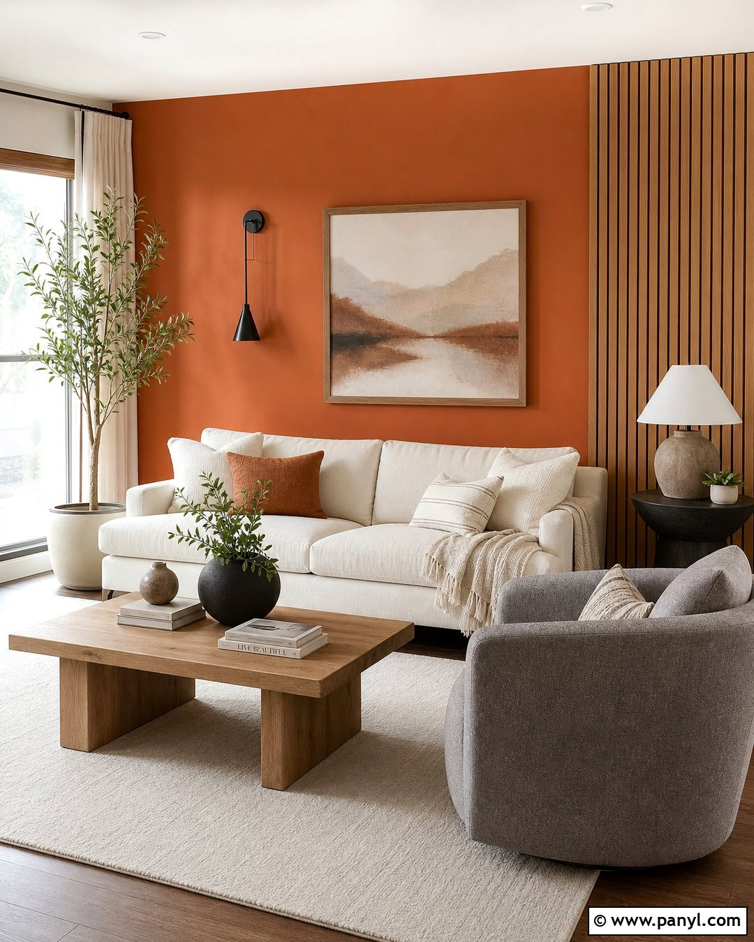 Orange Feature Wall With Wood Slats - 30 orange feature wall ideas