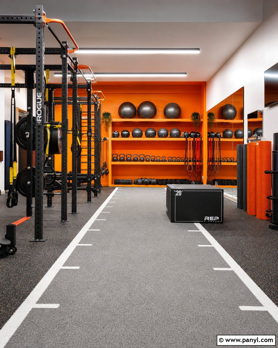 Orange Functional Training Gym - 20 Orange Accent Wall Gym Ideas