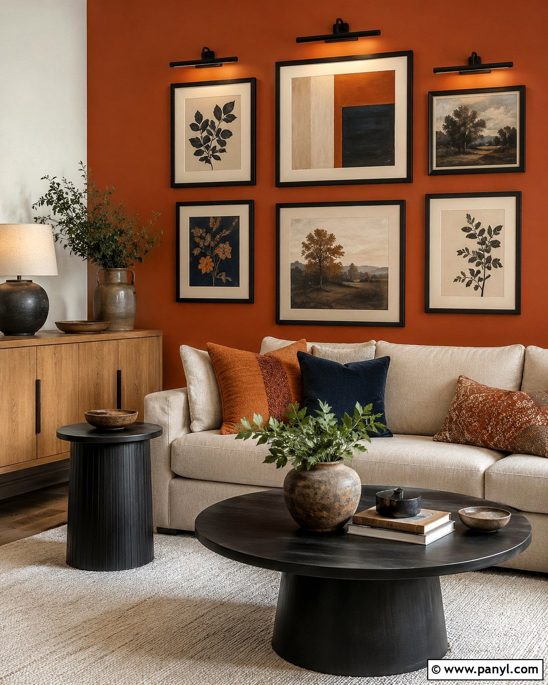 Orange Gallery Wall With Black Frames - 20 black and orange walls