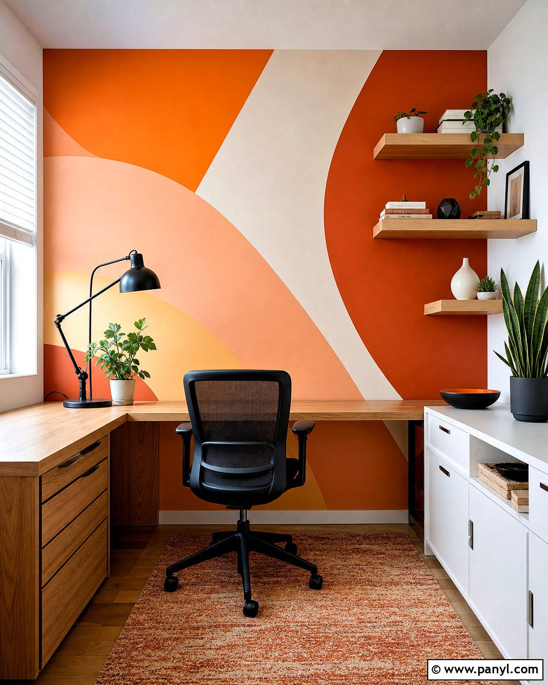 Orange Geometric Accent Wall - 20 orange wall decor ideas