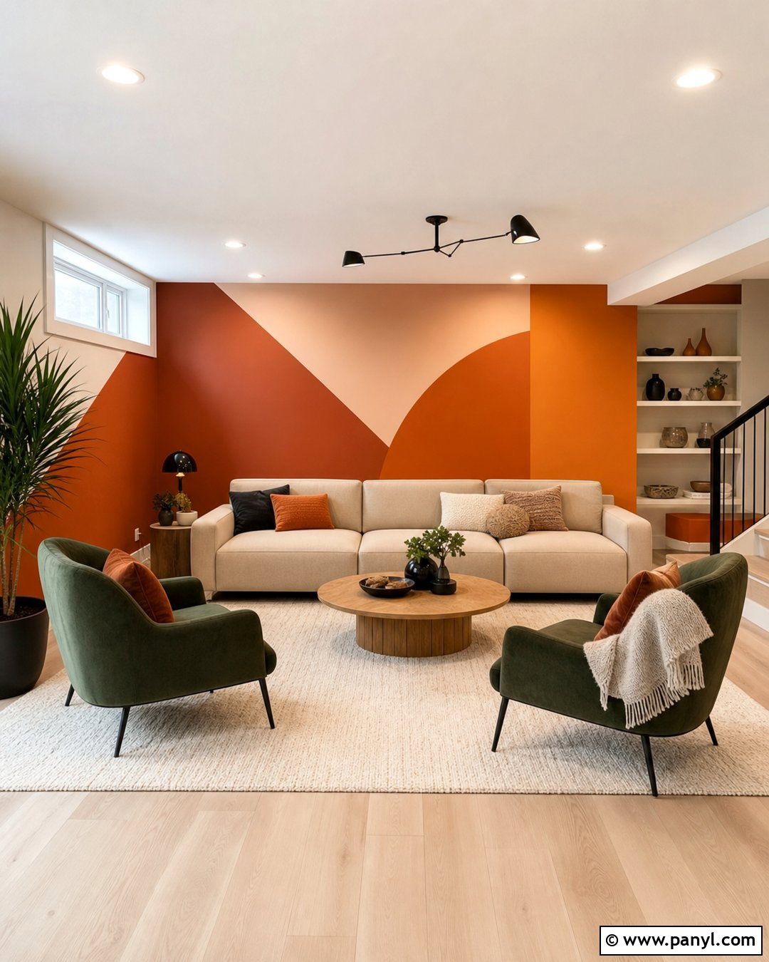 Orange Geometric Accent Wall Basement - 20 Orange Accent Wall Basement Ideas