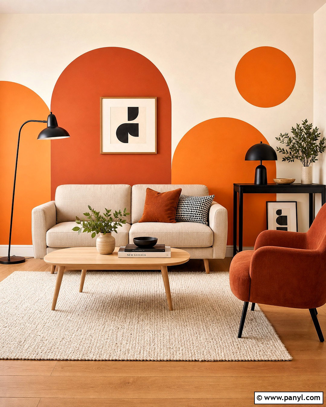 Orange Geometric Accent Wall Living Room - 20 orange accent wall living room ideas