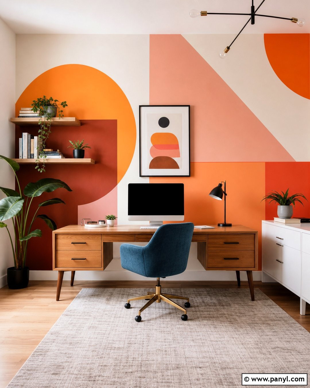 Orange Geometric Accent Wall - 35 orange wall paint ideas