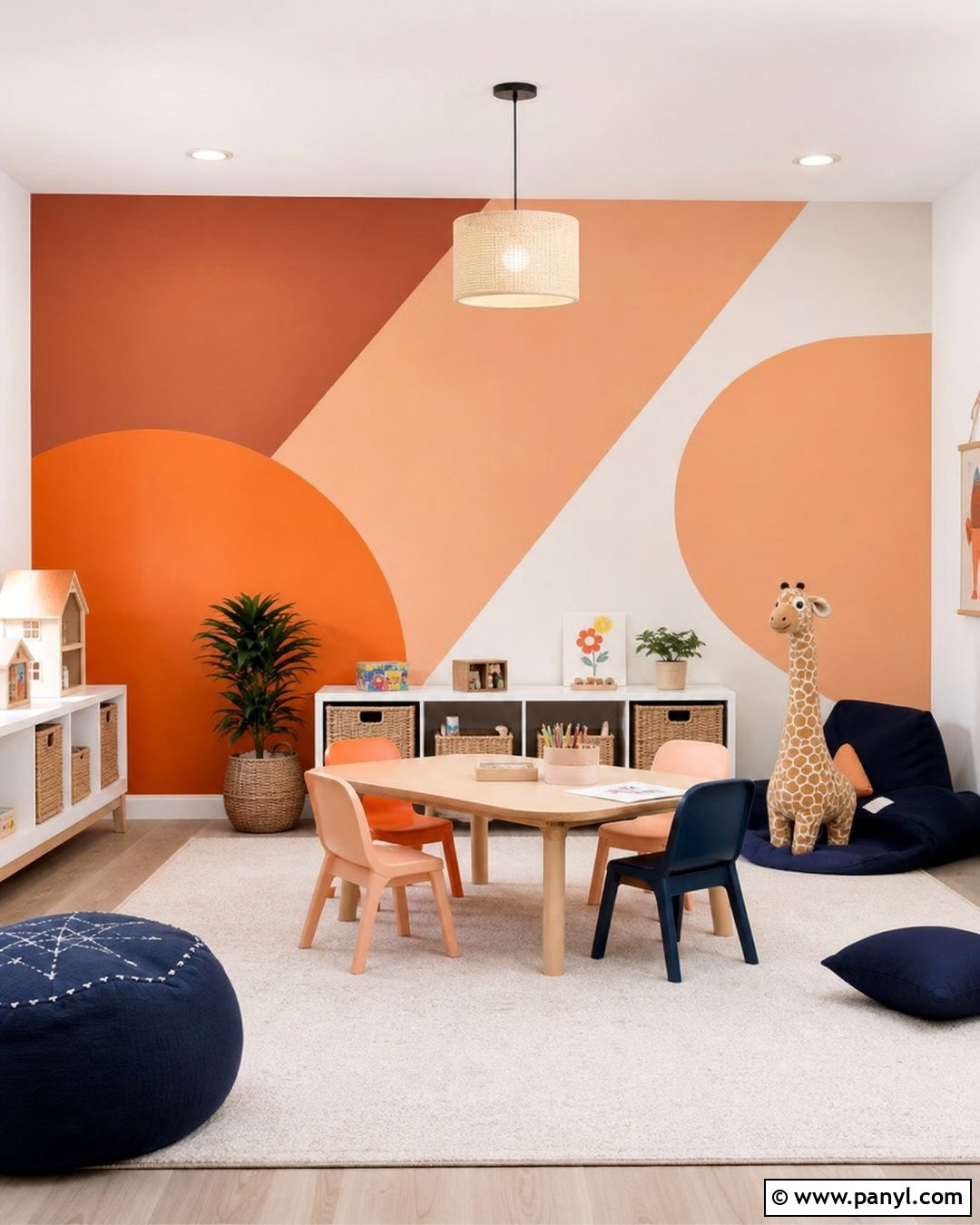 Orange Geometric Feature Wall Playroom - 30 orange feature wall ideas