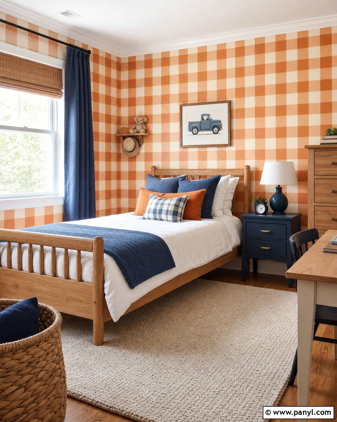 Orange Gingham Painted Kids Bedroom Walls - 30 Gingham Painted Walls