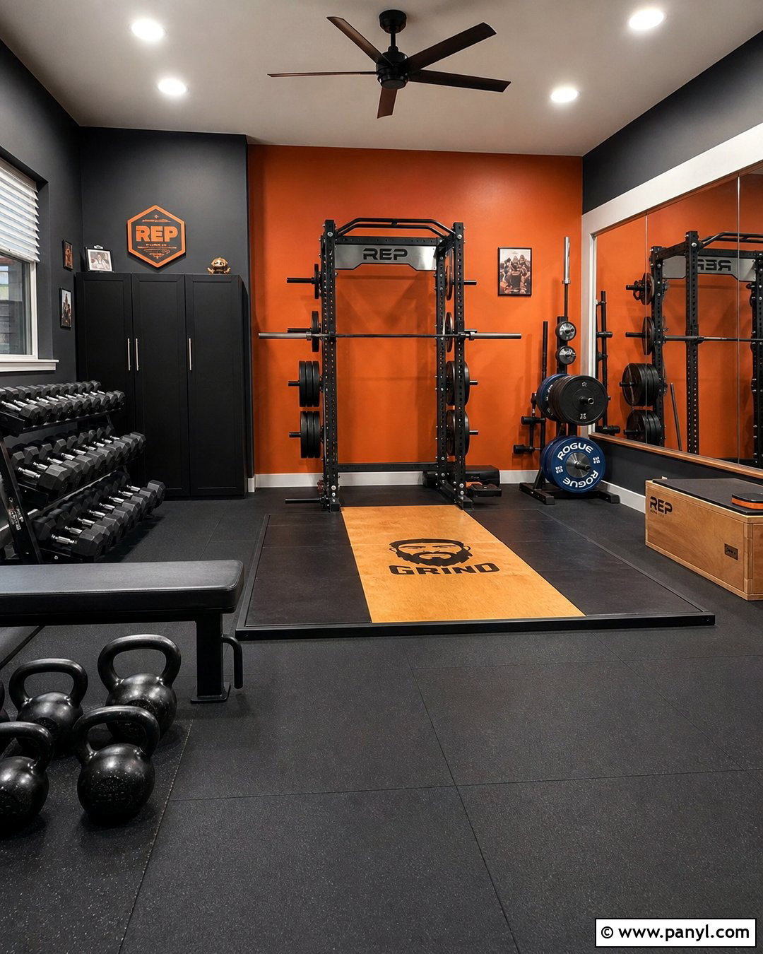 Orange Home Weight Room - 20 Orange Accent Wall Gym Ideas