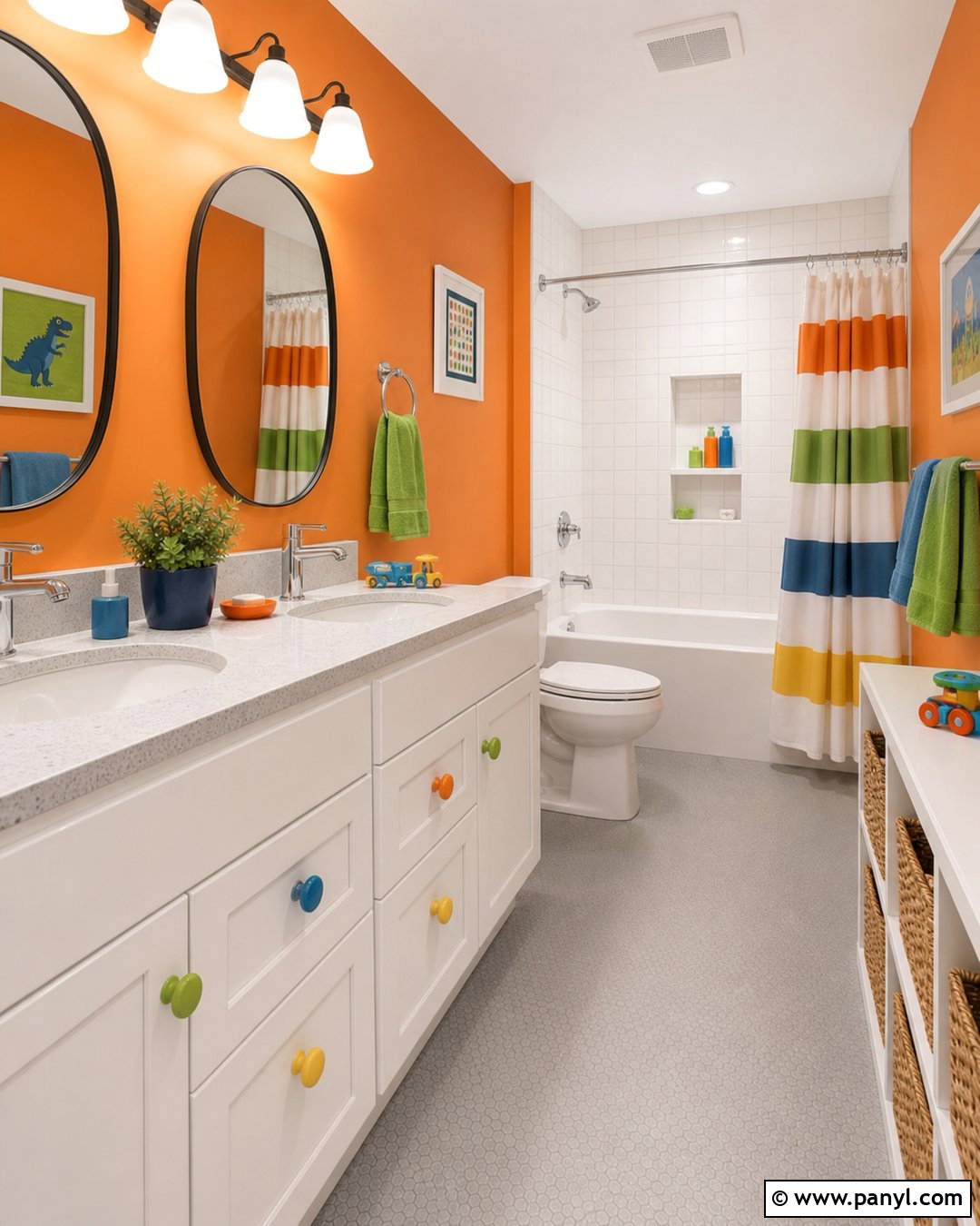 Orange Kids Bathroom With Bright Accents - 20 Colorful Bathroom With Orange Walls