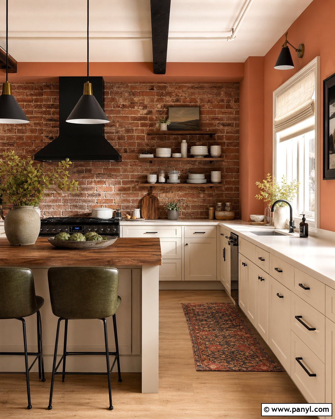 Orange Kitchen Walls With Brick Backsplash - 35 orange kitchen walls